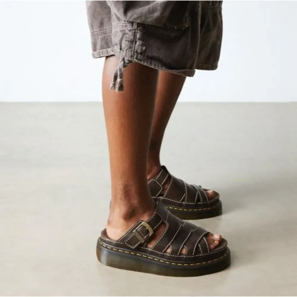 Dr. Martens Kelp Brown Maxxy Slide AR Rogue Leather Unisex Sandals UK 8 NIB